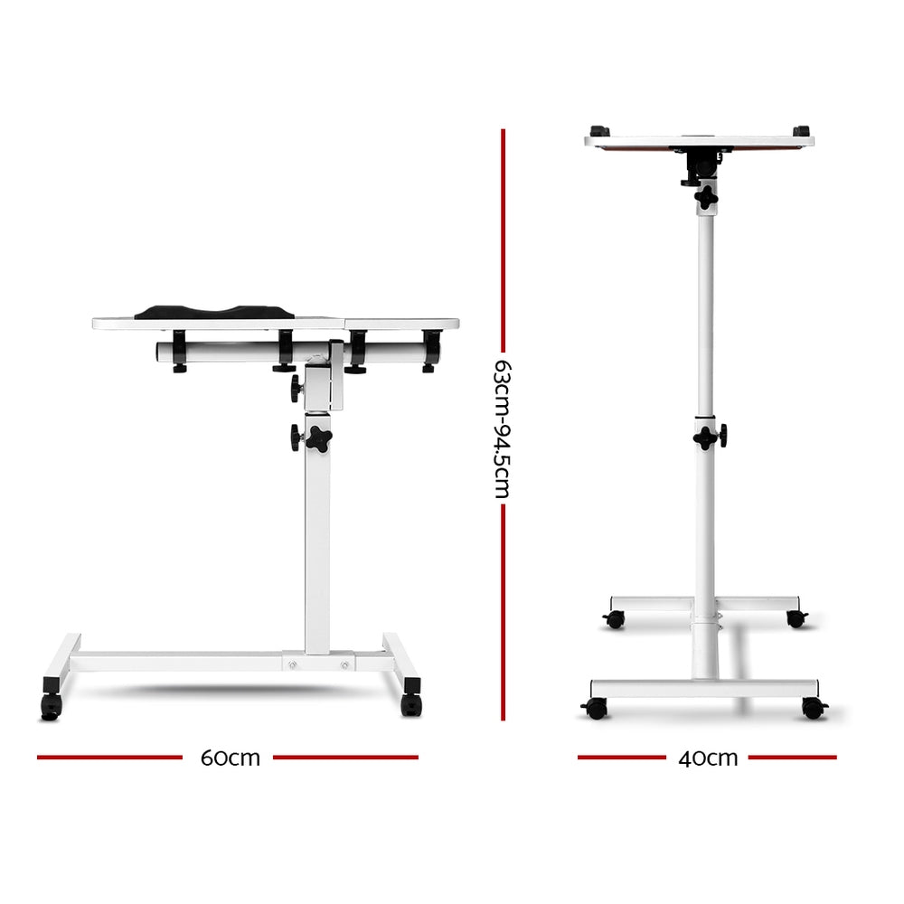 Artiss Adjustable Laptop Table Desk in white with USB cooler and rotating features, showcasing its sleek design and sturdy construction.