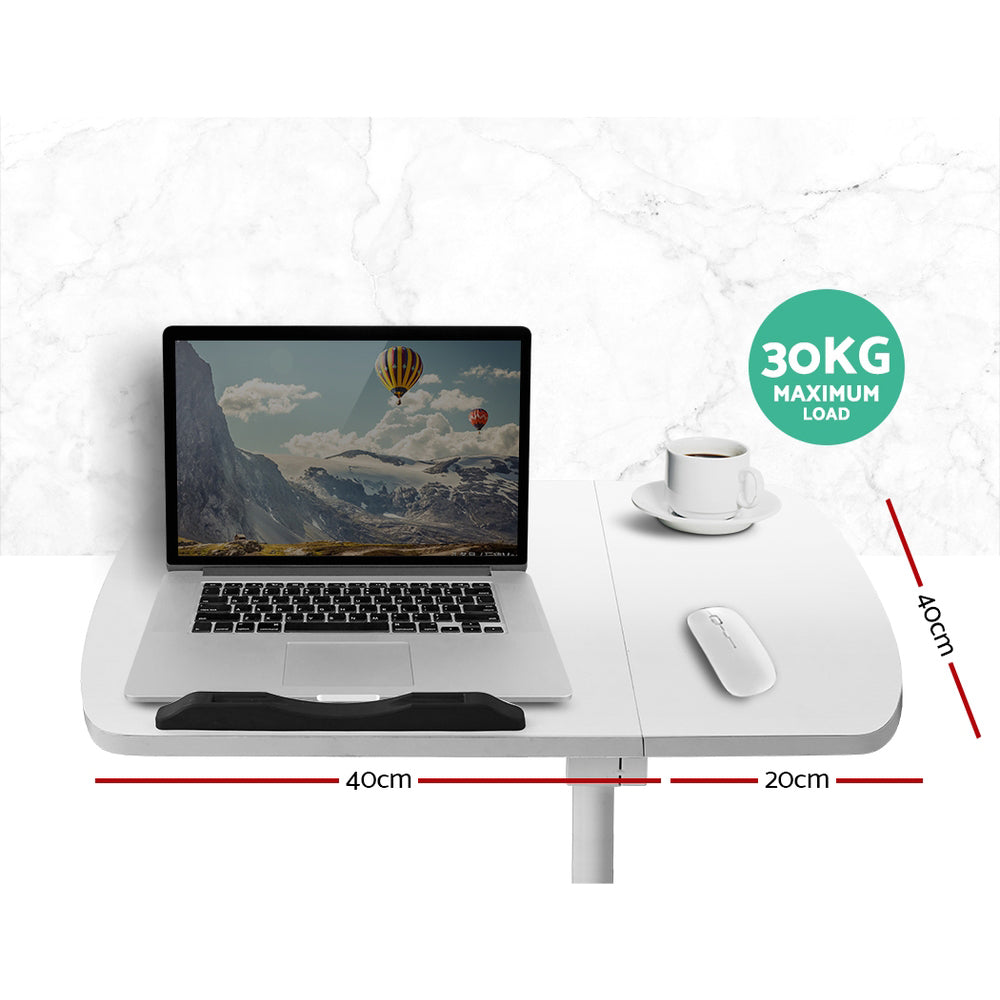 Artiss Adjustable Laptop Table Desk in white with USB cooler and rotating features, showcasing its sleek design and sturdy construction.