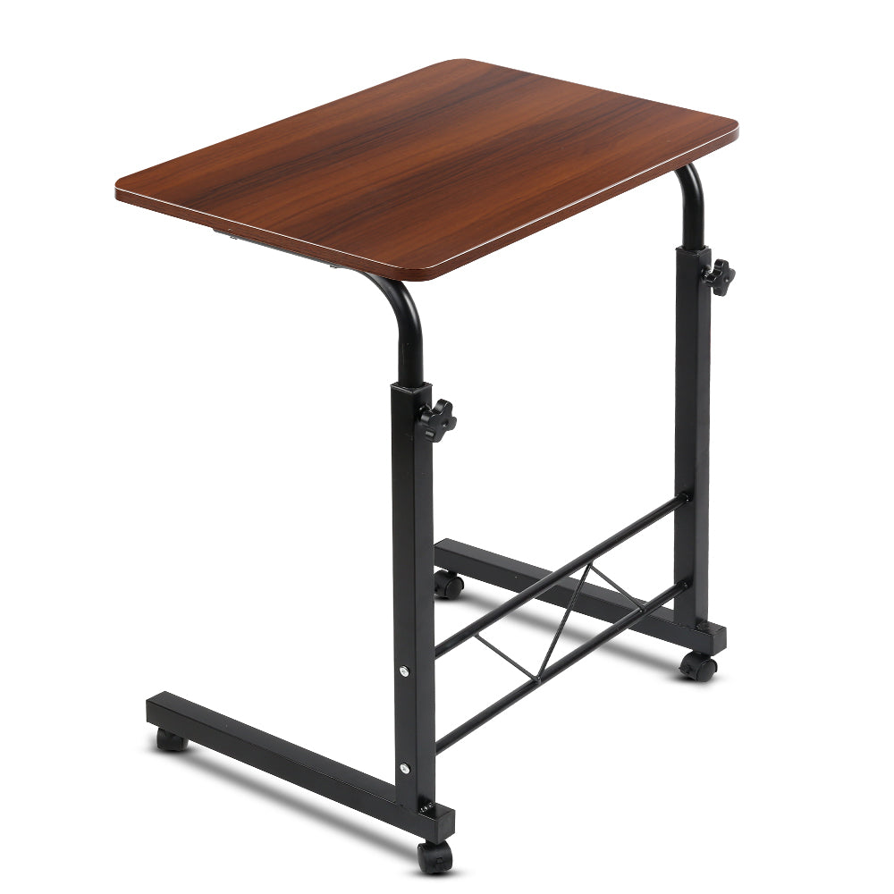 Artiss Laptop Table Desk in dark wood finish, featuring adjustable height and 360-degree rotating wheels, perfect for portable workspace.