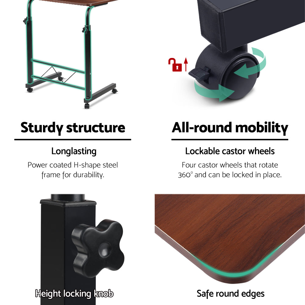 Artiss Laptop Table Desk in dark wood finish, featuring adjustable height and 360-degree rotating wheels, perfect for portable workspace.