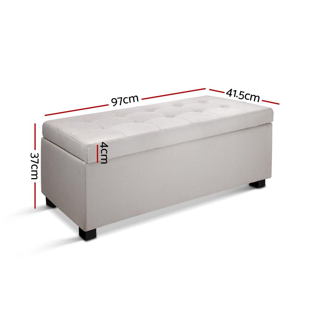 Artiss Large Fabric Storage Ottoman in Beige with plush cushion-top and solid wood legs, showcasing its elegant design and spacious storage.