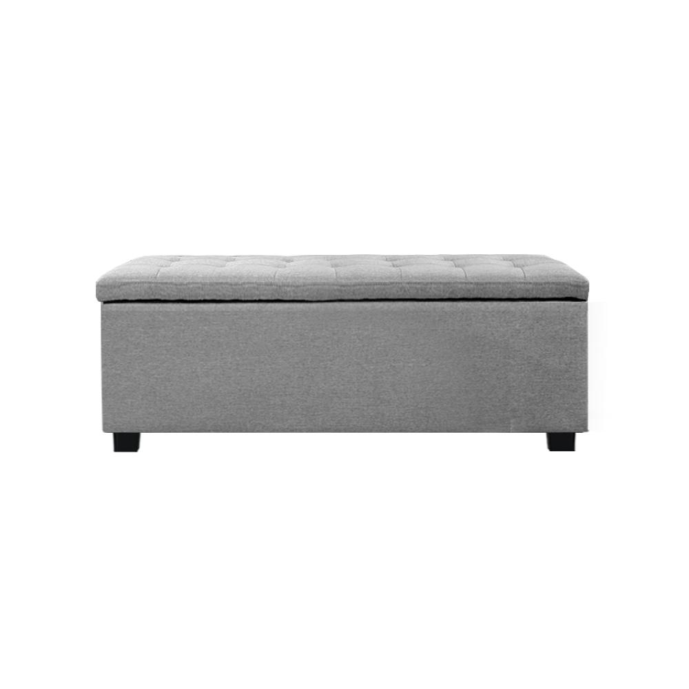 Artiss Large Fabric Storage Ottoman in Light Grey, featuring a plush cushion-top and solid wooden frame, perfect for stylish storage and seating.