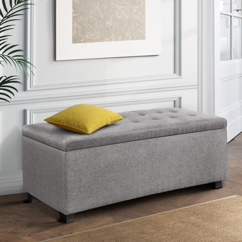 Artiss Large Fabric Storage Ottoman in Light Grey, featuring a plush cushion-top and solid wooden frame, perfect for stylish storage and seating.