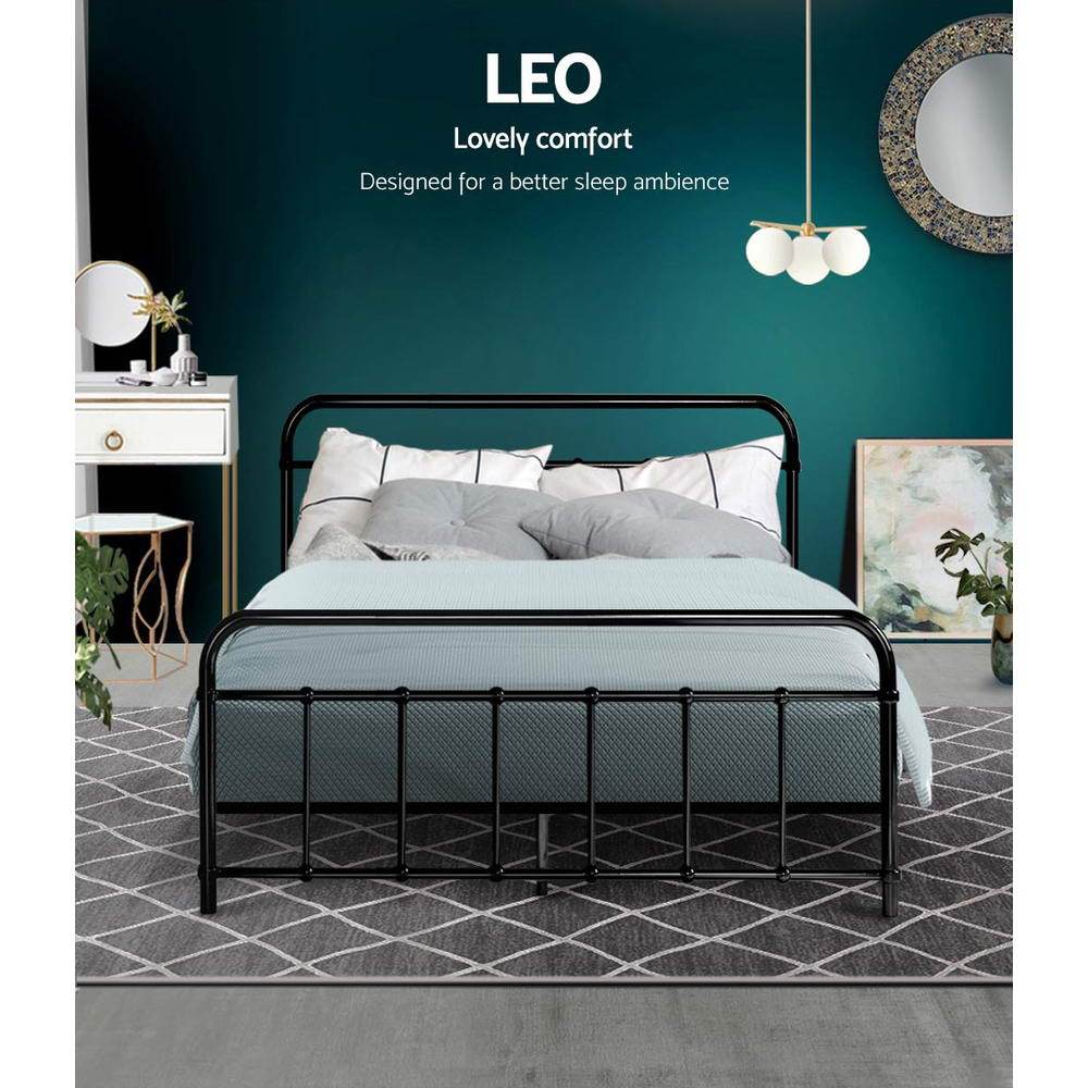 Artiss LEO Metal Bed Frame in Black, showcasing its elegant country-style design and sturdy steel construction.