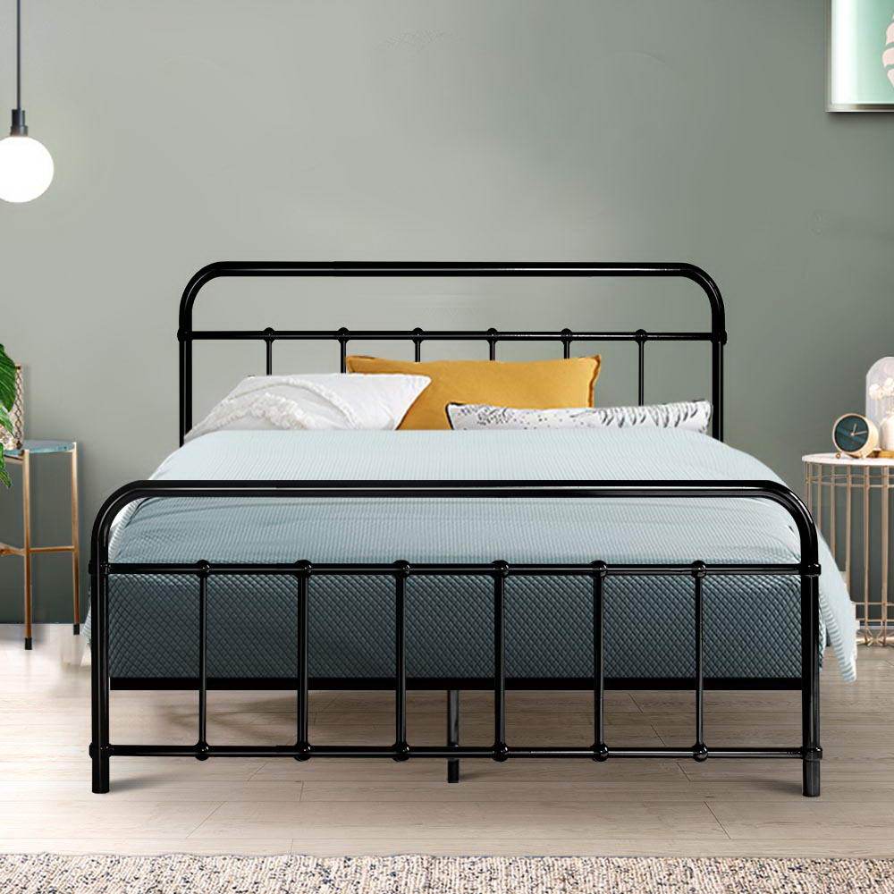 Artiss LEO Metal Bed Frame in Black, showcasing its elegant country-style design and sturdy steel construction.