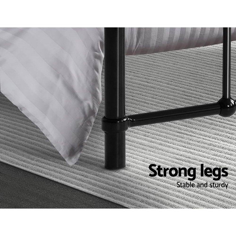 Artiss LEO Metal Bed Frame in Queen size, featuring a black powder-coated steel frame with a country-style design and ample under-bed storage.