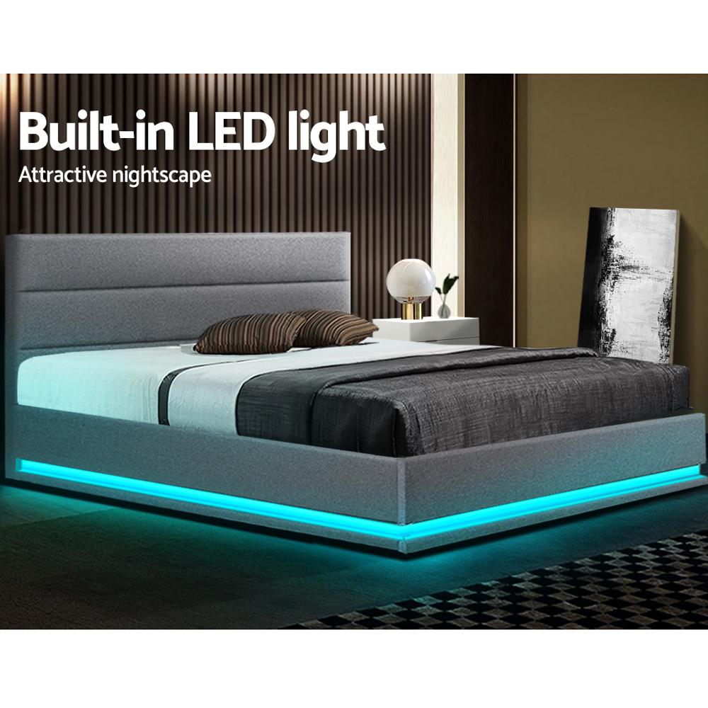 Modern bed with built-in LEDs.