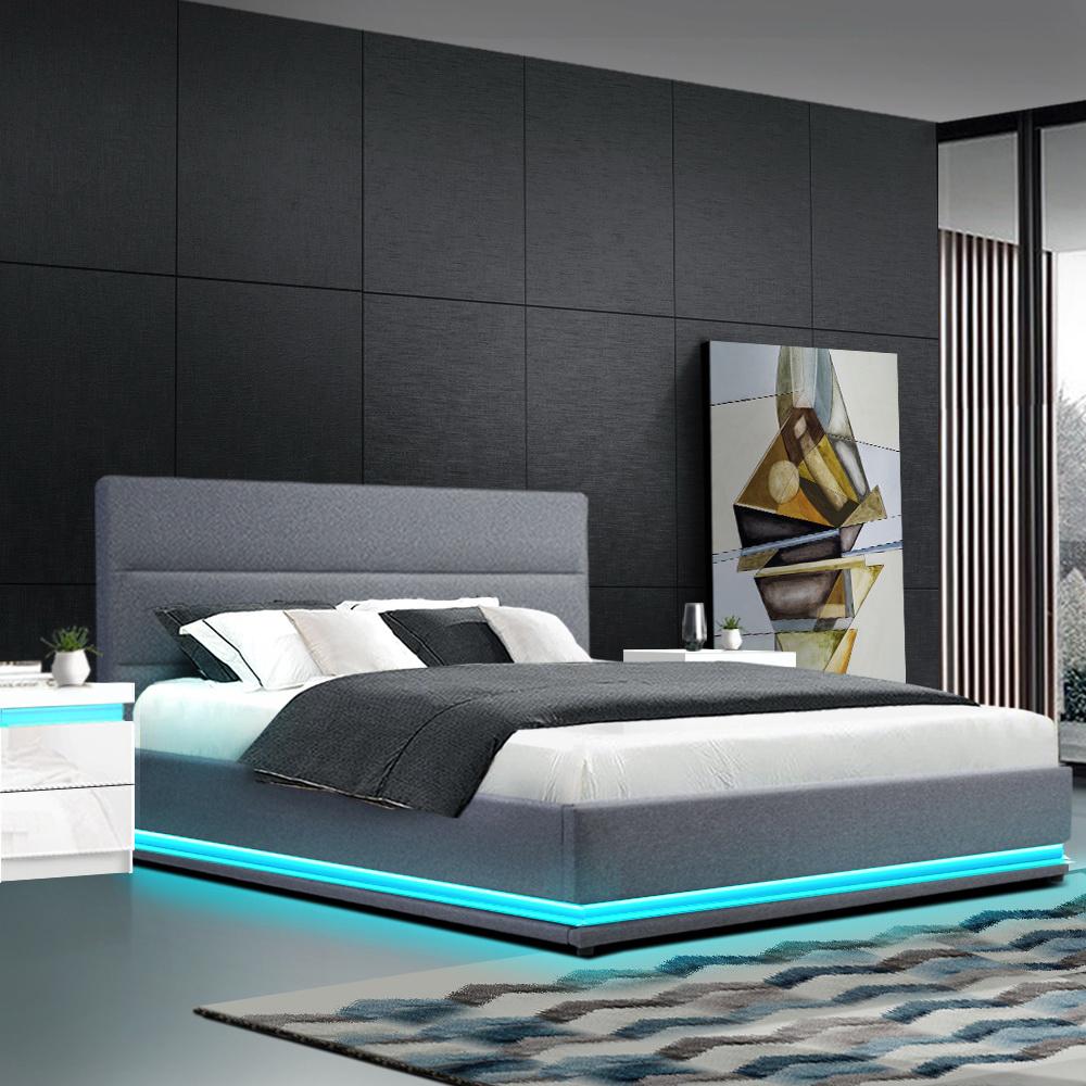 Modern bedroom with platform bed.