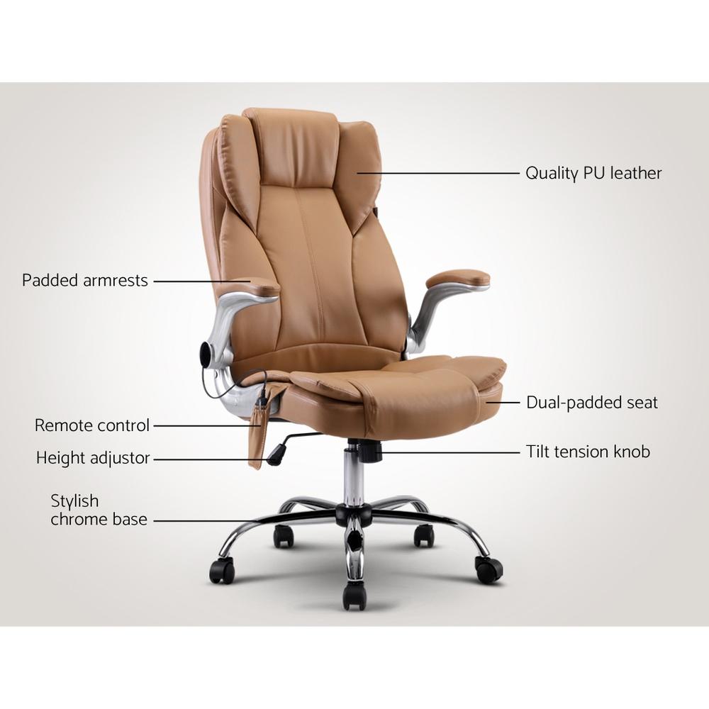 Artiss Kuro 8-point Massage Office Chair in espresso color with premium PU leather upholstery and remote control.