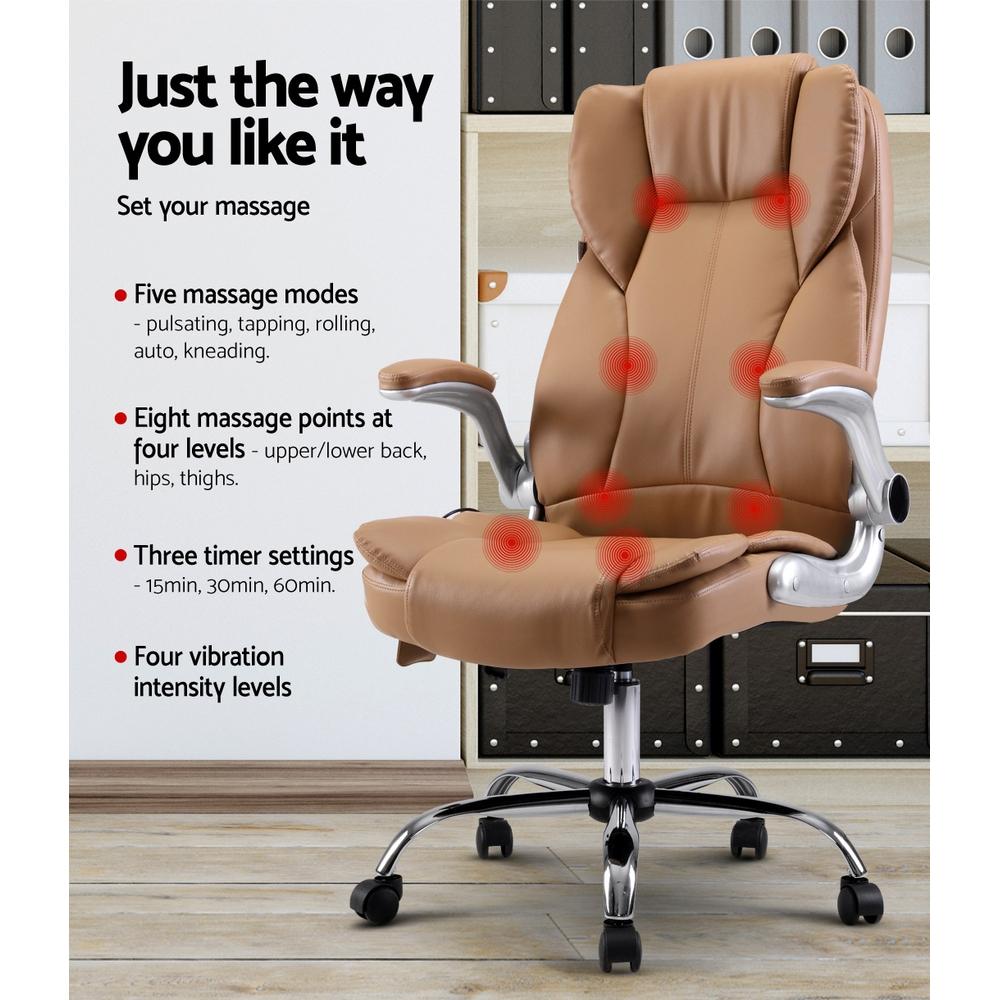 Artiss Kuro 8-point Massage Office Chair in espresso color with premium PU leather upholstery and remote control.