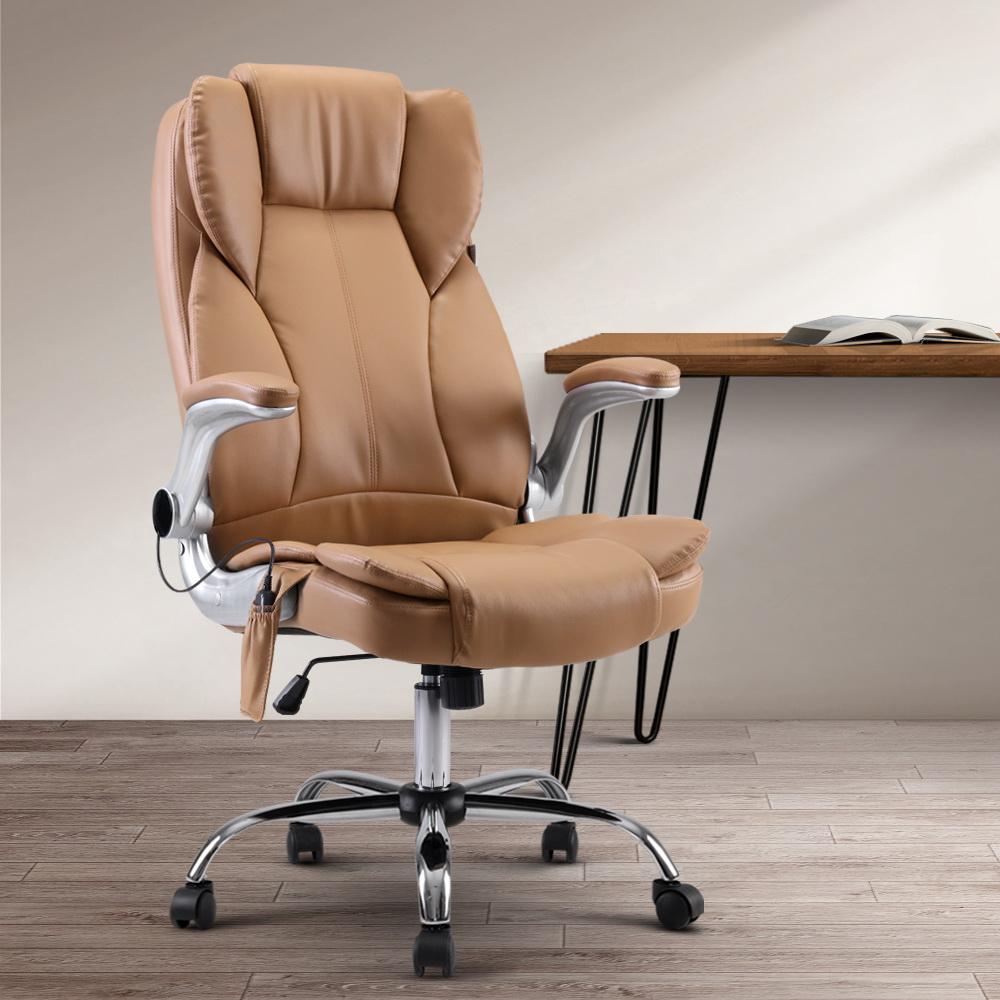 Artiss Kuro 8-point Massage Office Chair in espresso color with premium PU leather upholstery and remote control.