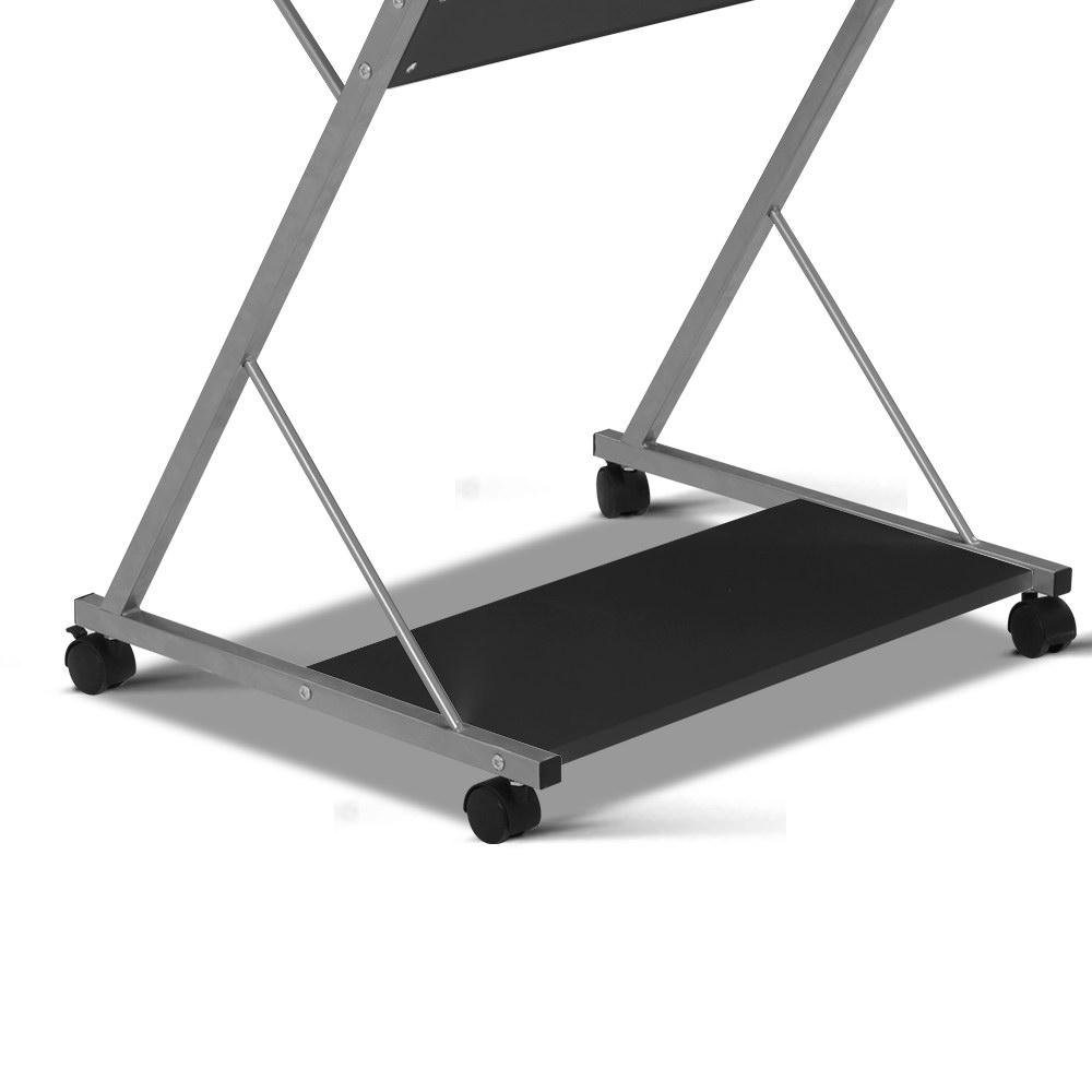 Artiss Metal Pull Out Table Desk in Black with sliding keyboard tray and bottom shelf for CPU and printer.