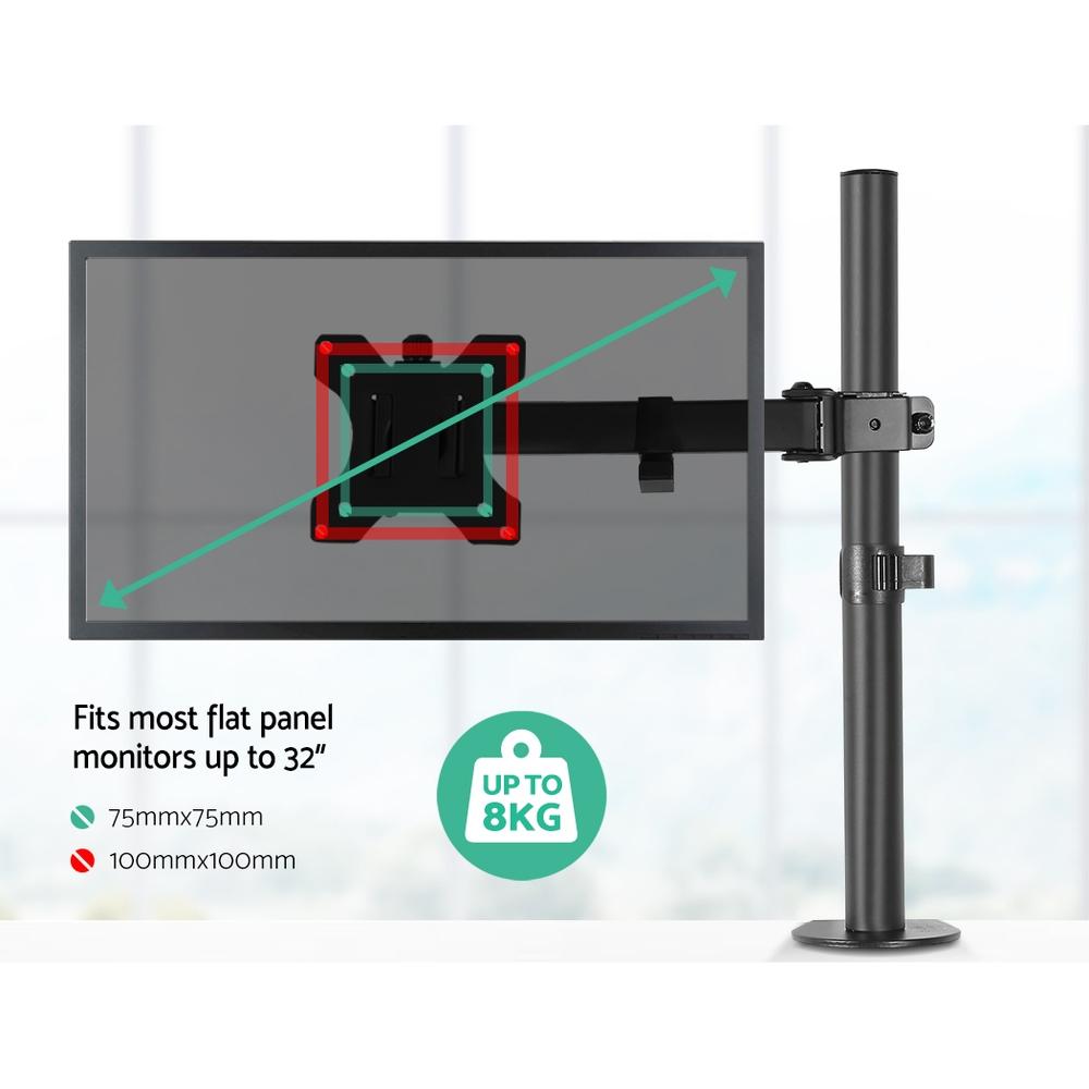 Artiss Monitor Arm Mount in black, fully adjustable for 32-inch screens, showcasing its extendable arm and sturdy design.