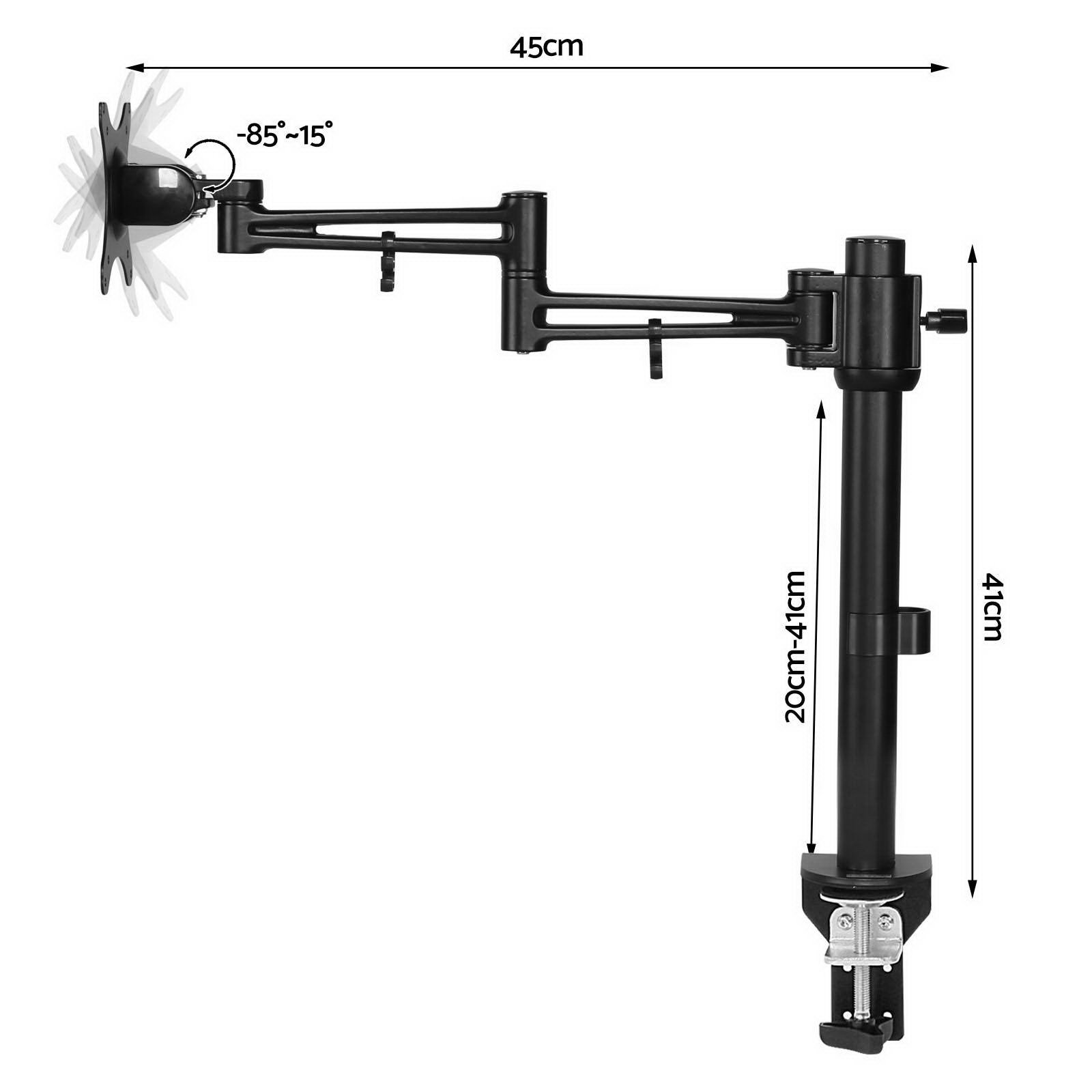 Artiss Monitor Arm Mount Single Black, fully adjustable with a sleek design, showcasing its extendable arm and sturdy base.