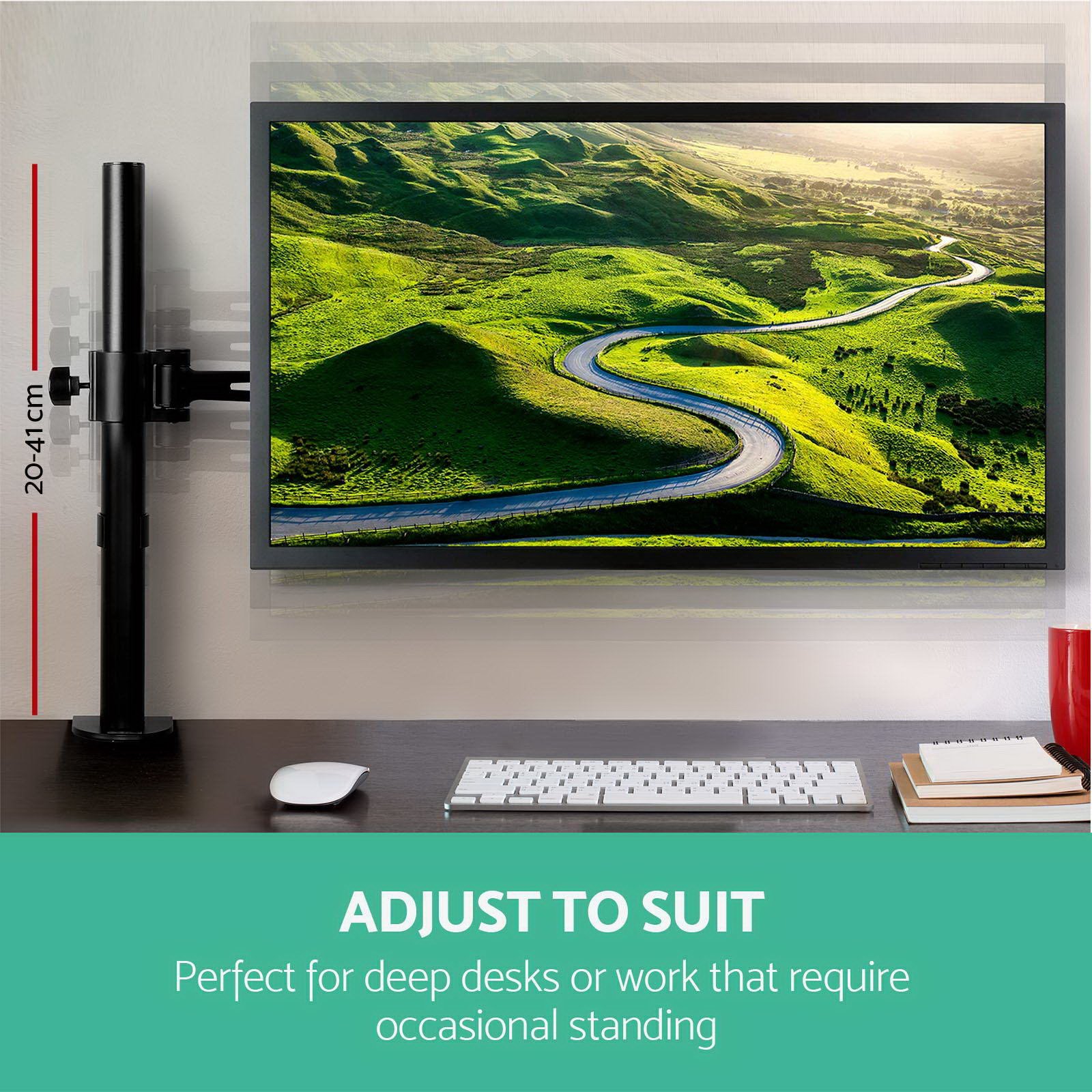 Artiss Monitor Arm Mount Single Black, fully adjustable with a sleek design, showcasing its extendable arm and sturdy base.