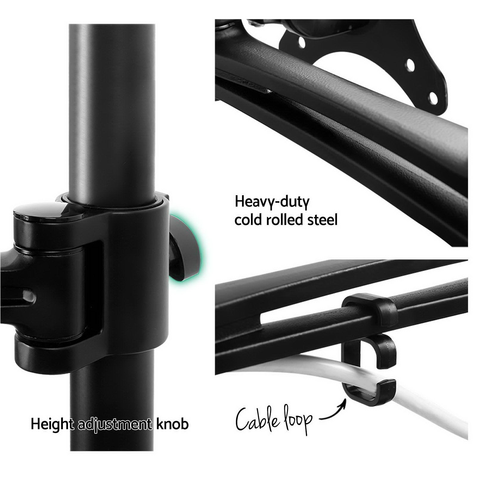 Artiss Monitor Arm Mount Single Black, fully adjustable with a sleek design, showcasing its extendable arm and sturdy base.