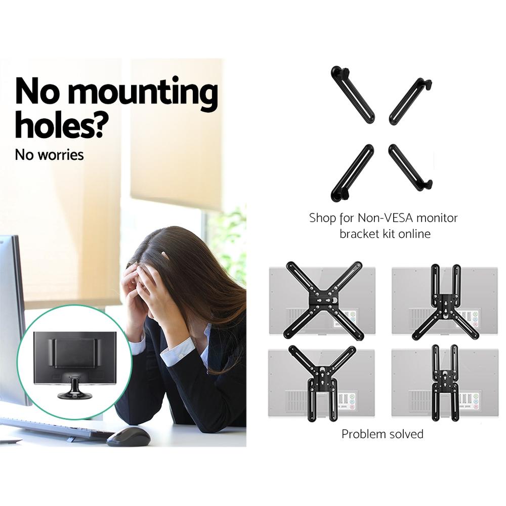 Artiss Dual Monitor Arm Stand in black, showcasing its adjustable arms and sturdy design, suitable for two monitors up to 32 inches.