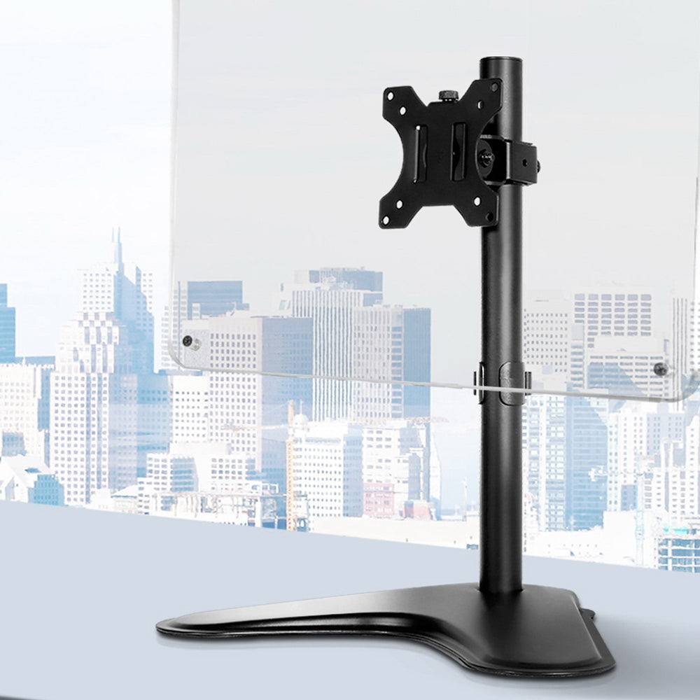 Artiss Single Monitor Arm Stand in black, showcasing its adjustable features and freestanding design, suitable for monitors up to 32 inches.