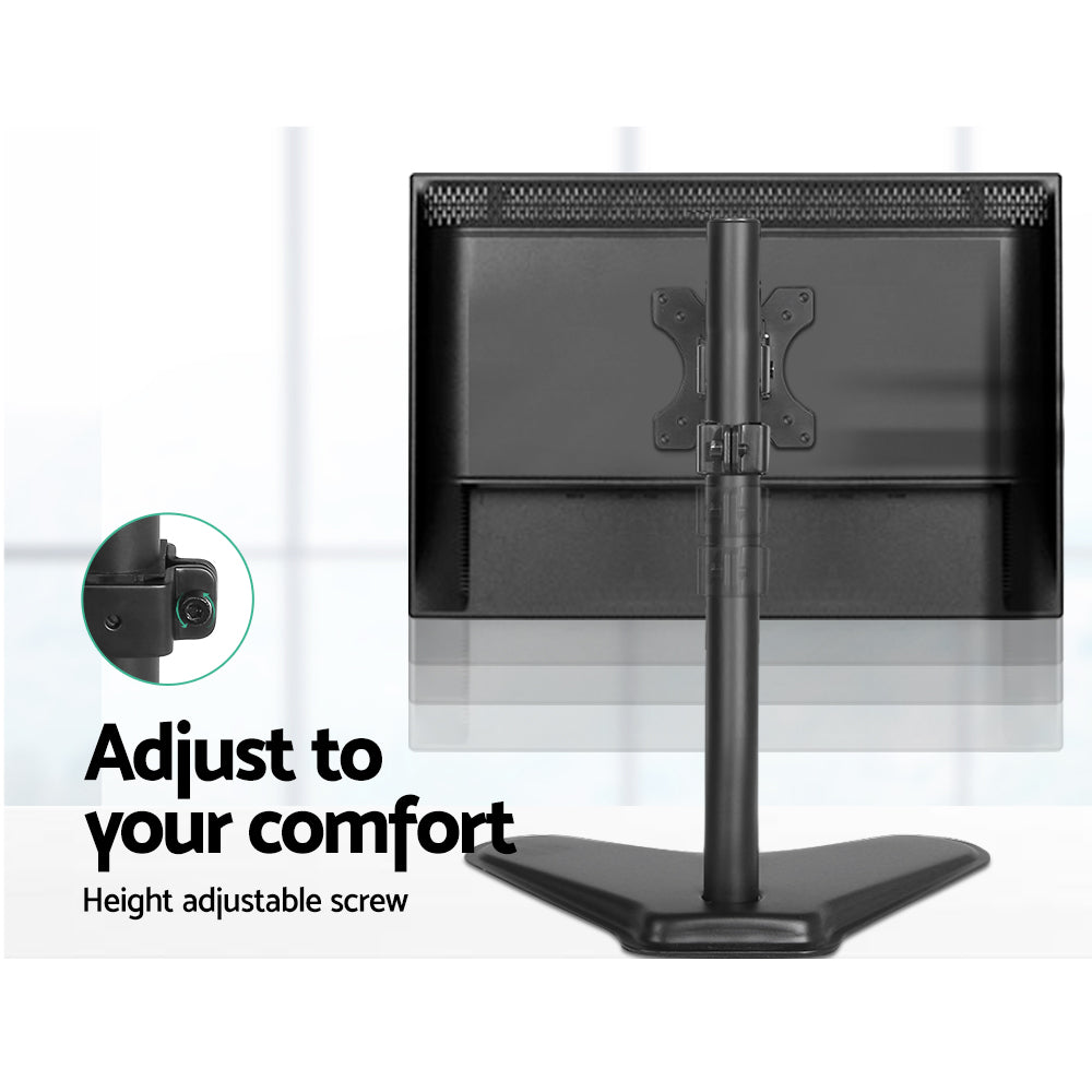 Artiss Single Monitor Arm Stand in black, showcasing its adjustable features and freestanding design, suitable for monitors up to 32 inches.