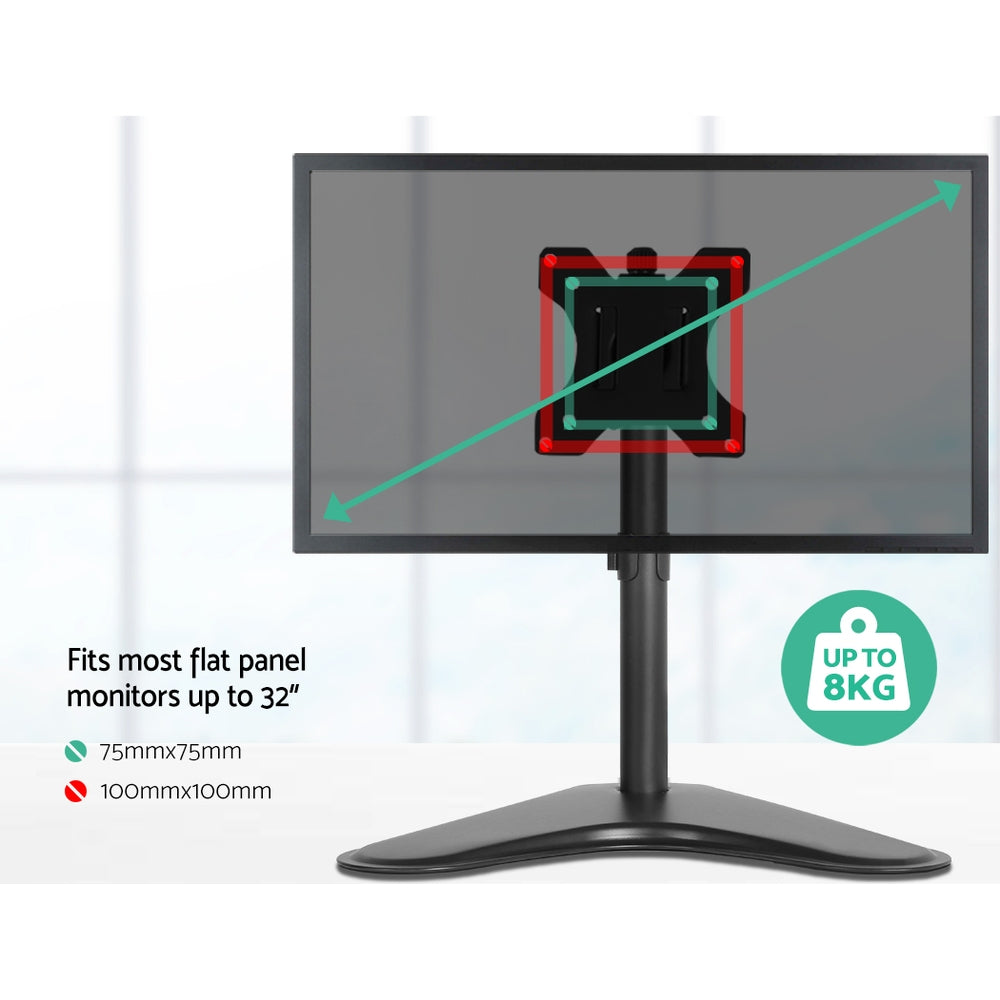 Artiss Single Monitor Arm Stand in black, showcasing its adjustable features and freestanding design, suitable for monitors up to 32 inches.