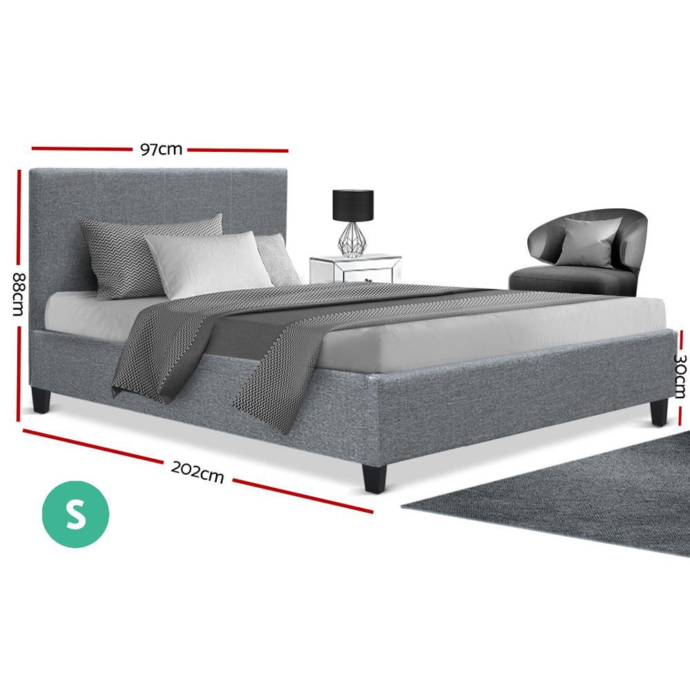 Artiss Neo Bed Frame in Grey, featuring a padded headboard and sturdy wooden frame, perfect for modern bedrooms.