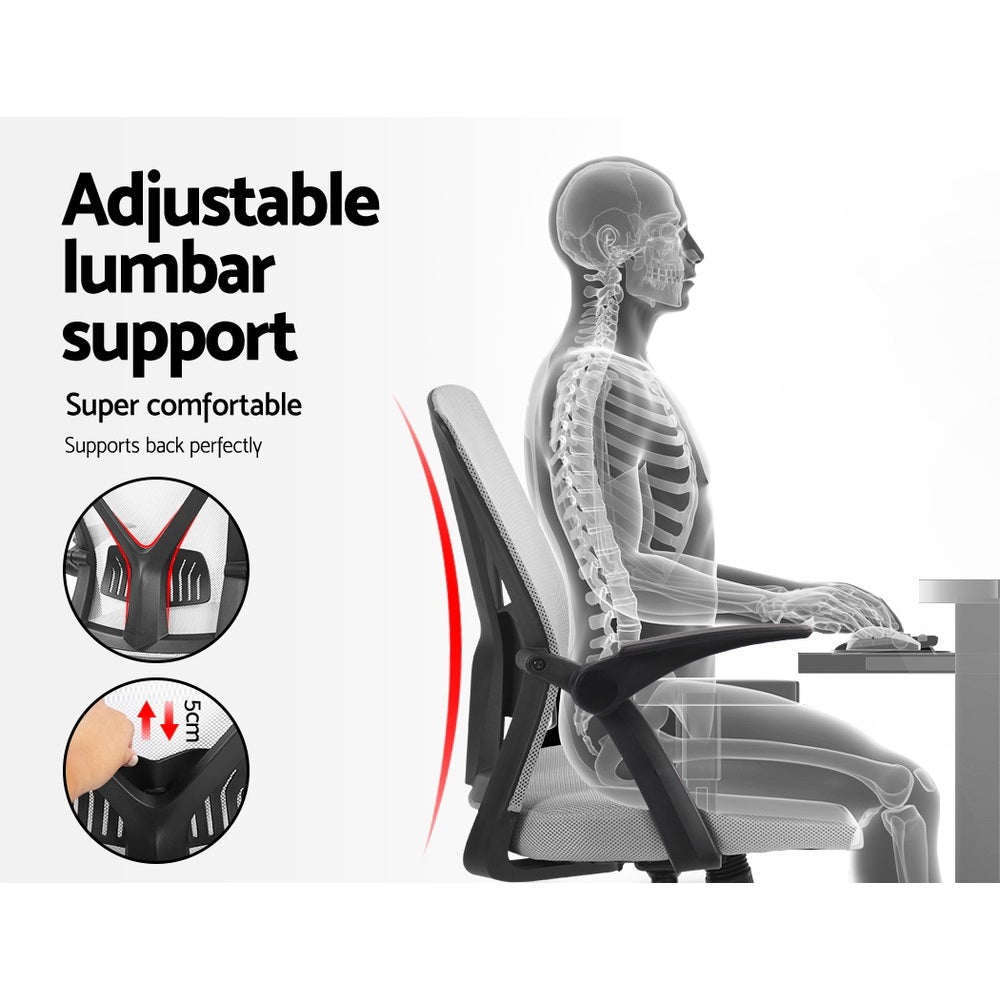 Artiss Office Chair featuring a grey mesh seat, ergonomic design, and adjustable features for comfort and productivity.