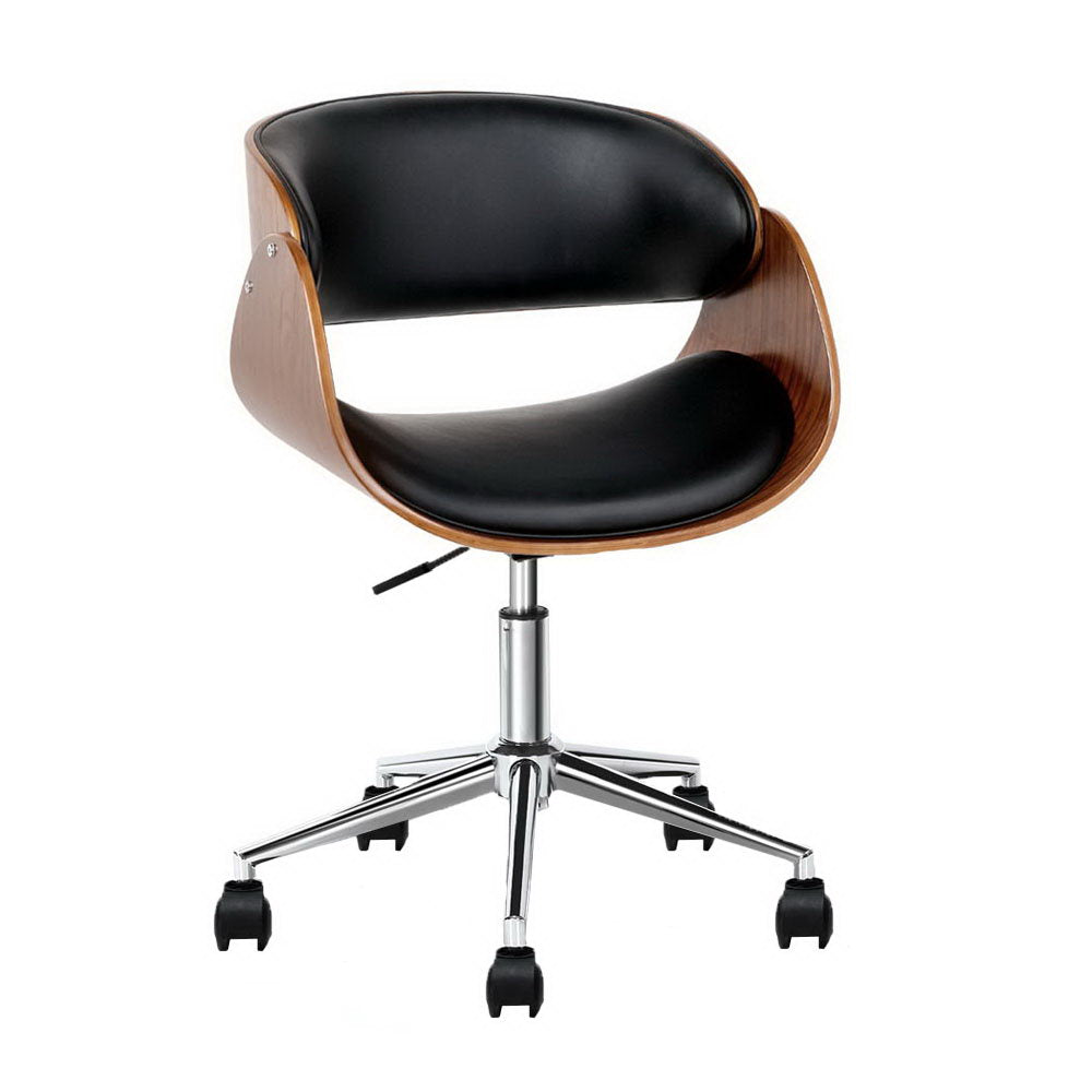 Artiss Office Chair featuring a wooden frame and black PU leather upholstery, designed for comfort and style in any workspace.