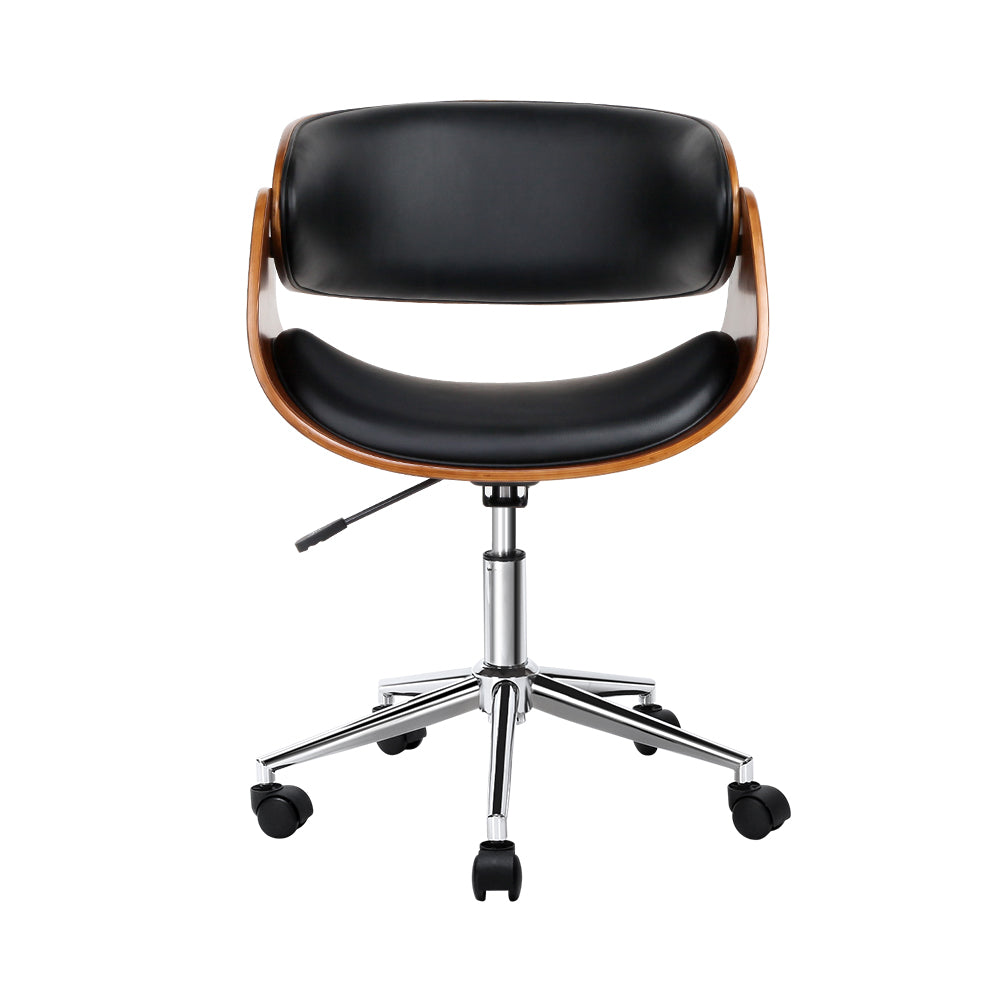 Artiss Office Chair featuring a wooden frame and black PU leather upholstery, designed for comfort and style in any workspace.