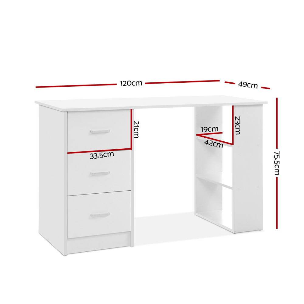 Artiss Office Computer Desk featuring three drawers and open shelves, designed for efficient workspace organization.