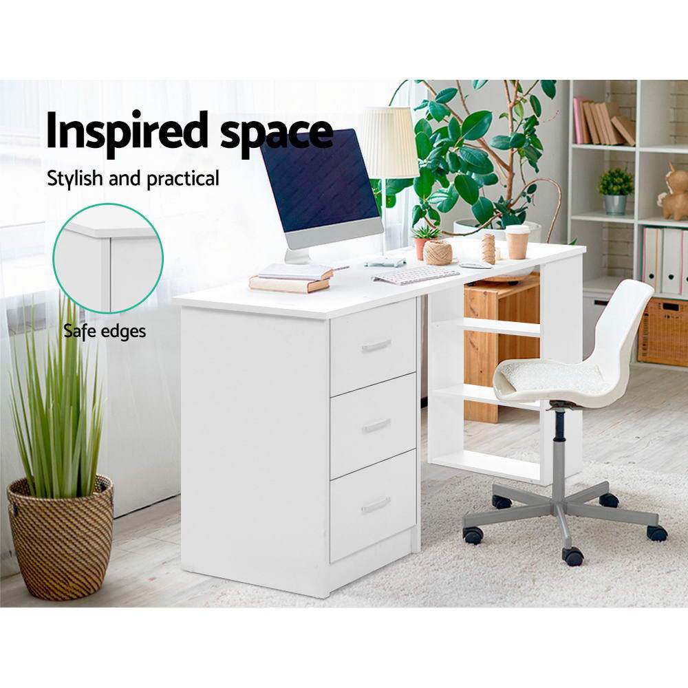 Artiss Office Computer Desk featuring three drawers and open shelves, designed for efficient workspace organization.