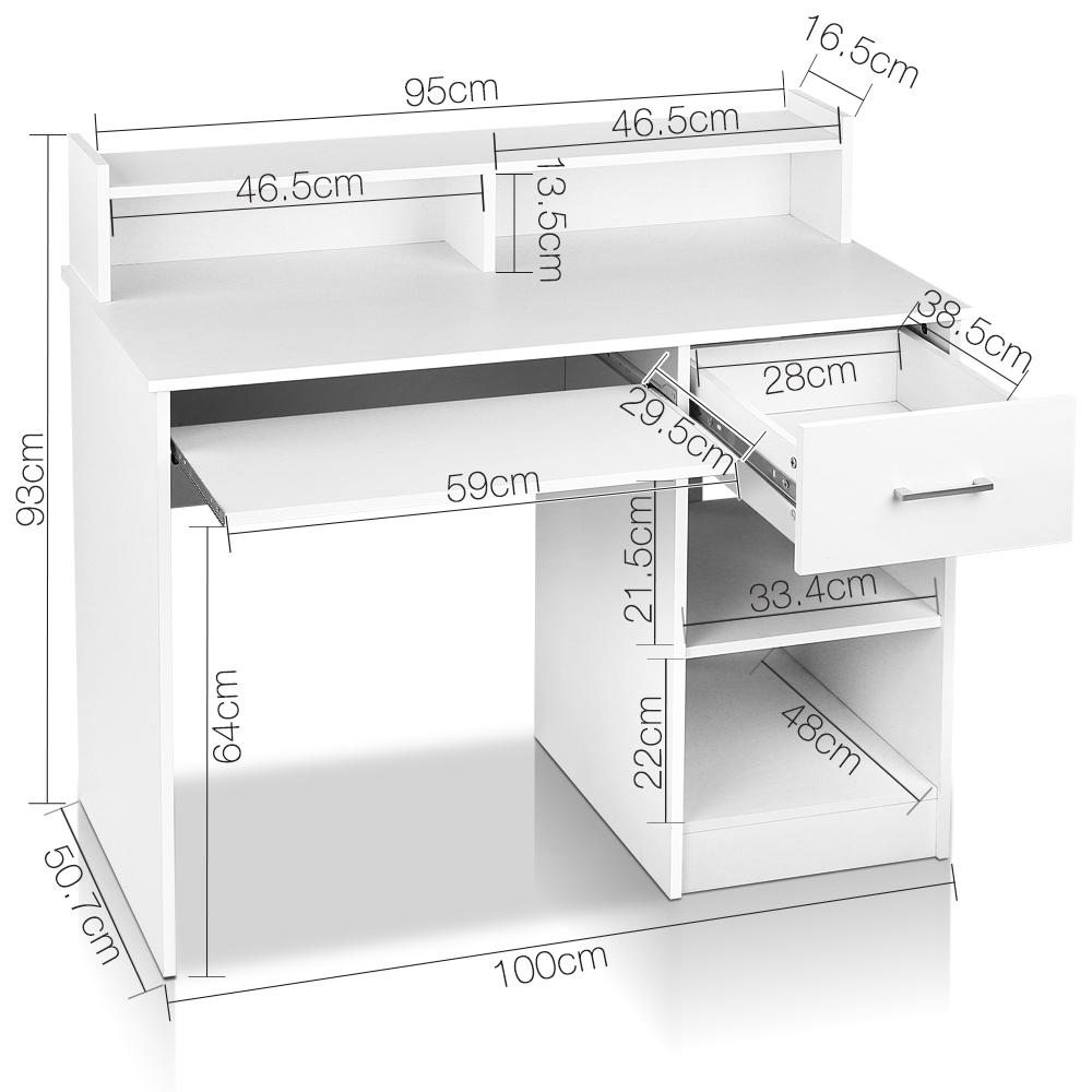 Artiss Office Computer Desk in White with storage features, including a slide-out keyboard tray and open shelves.