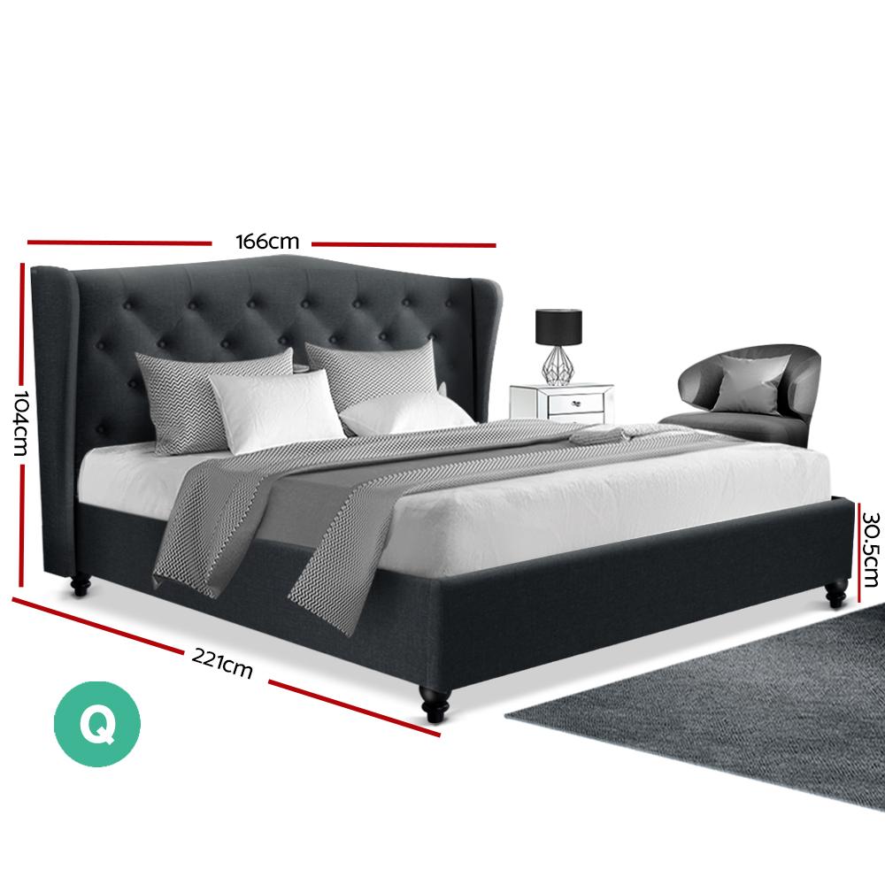 Artiss Pier Bed Frame in Charcoal with tufted headboard and sturdy steel frame, designed for queen-sized mattresses.