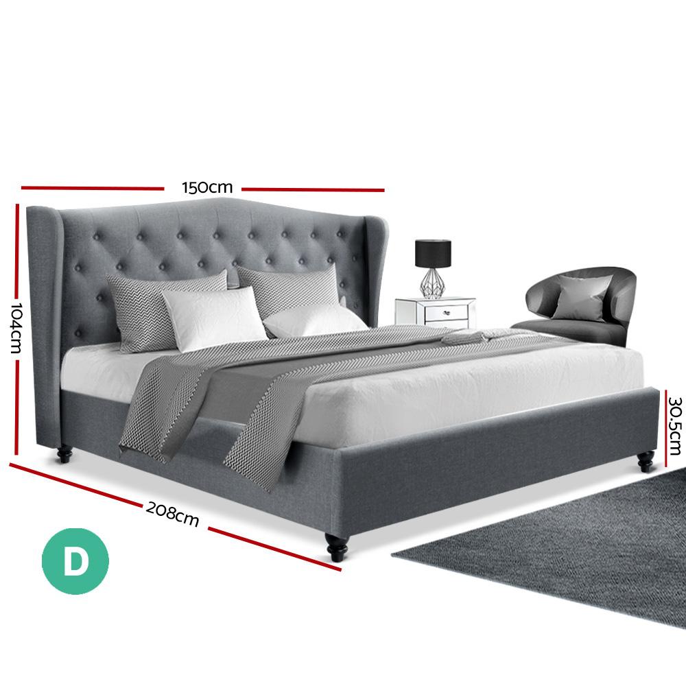 Artiss Pier Bed Frame in Grey featuring a tufted headboard and sturdy steel frame, designed for double mattresses.