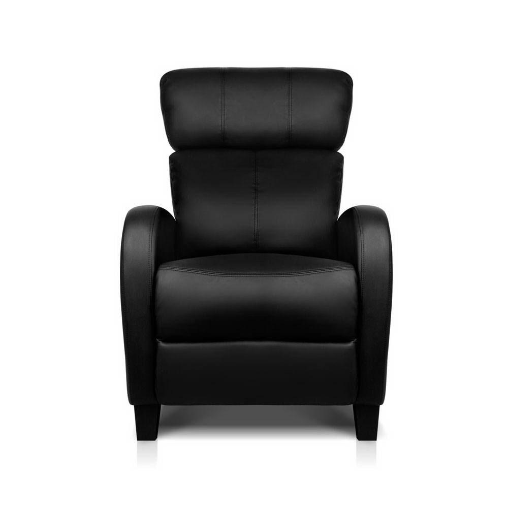 Artiss PU Leather Reclining Armchair in Black, showcasing its sleek design and adjustable reclining feature with a thick cushion.