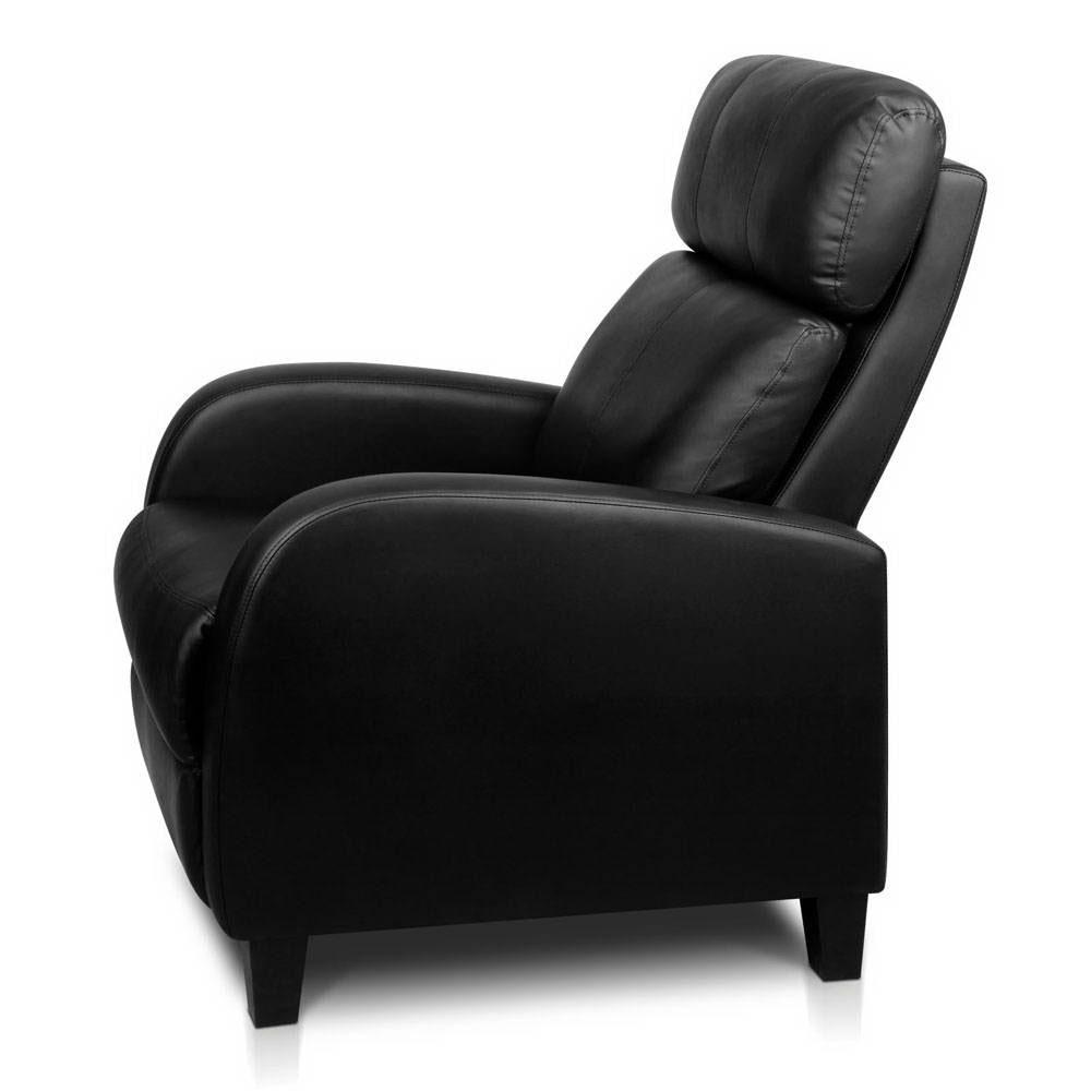 Artiss PU Leather Reclining Armchair in Black, showcasing its sleek design and adjustable reclining feature with a thick cushion.