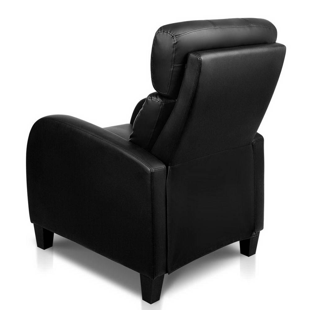 Artiss PU Leather Reclining Armchair in Black, showcasing its sleek design and adjustable reclining feature with a thick cushion.