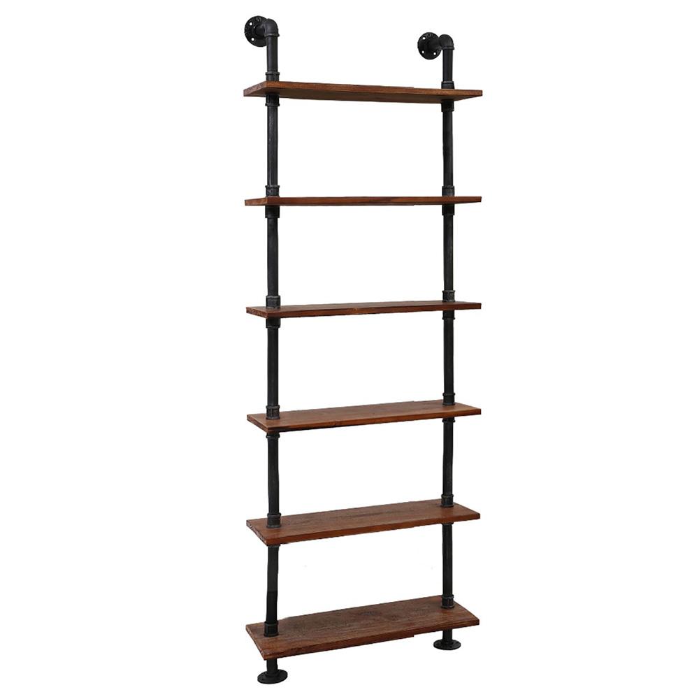 Artiss Rustic Wall Shelves featuring a 6-level industrial pipe design with solid timber planks, ideal for home or office decor.