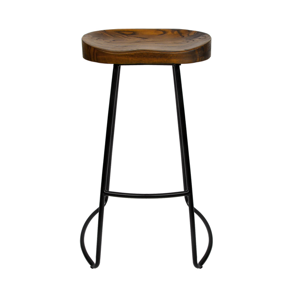 Artiss Set of 2 Backless Elm Wood Bar Stools with black legs and natural wood seats, showcasing a vintage industrial design.