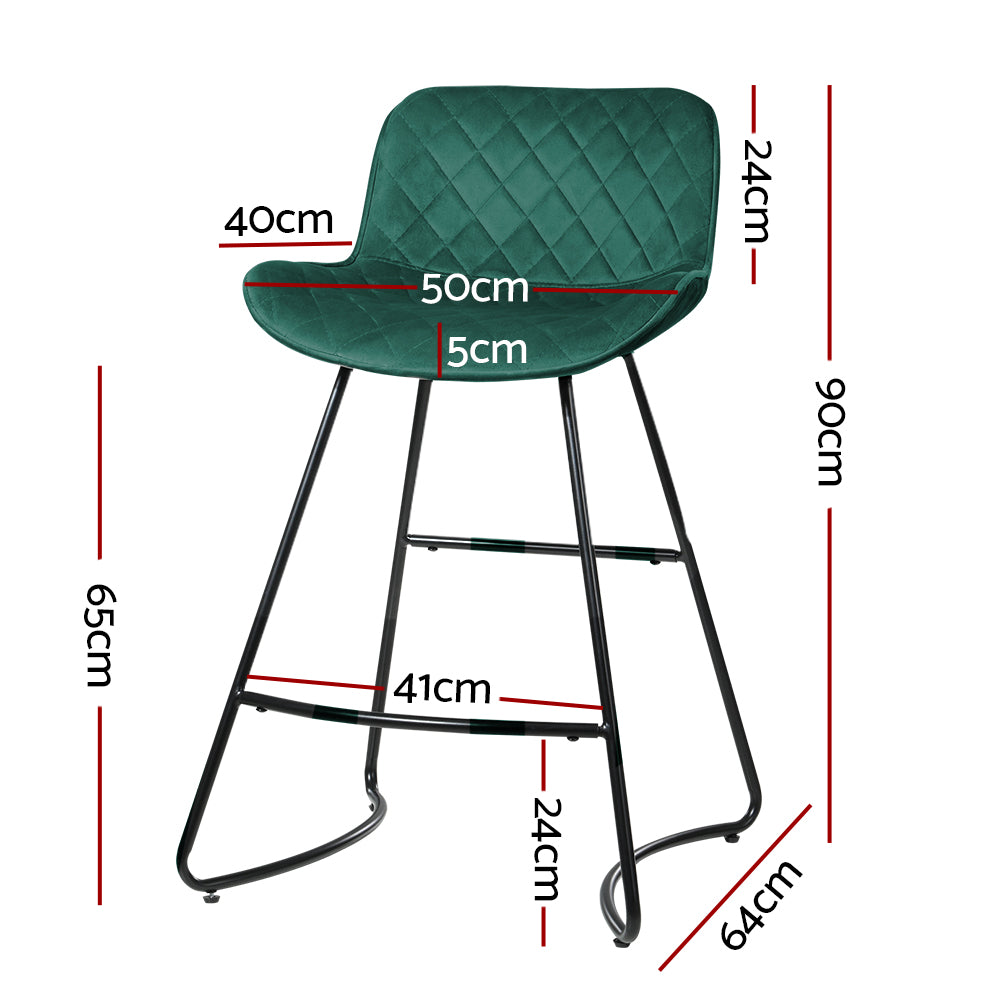 Artiss Set of 2 Bar Stools featuring luxurious velvet upholstery and sturdy metal frame, ideal for kitchen or bar areas.