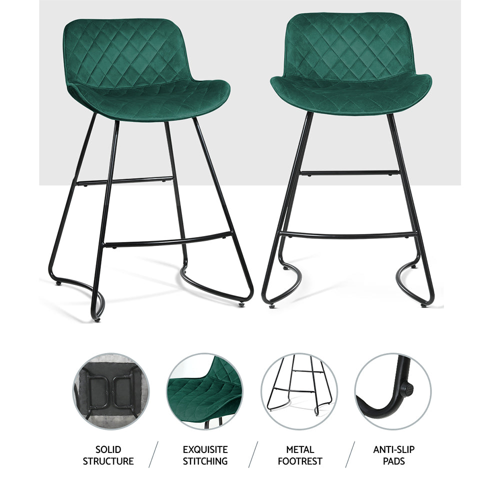 Artiss Set of 2 Bar Stools featuring luxurious velvet upholstery and sturdy metal frame, ideal for kitchen or bar areas.