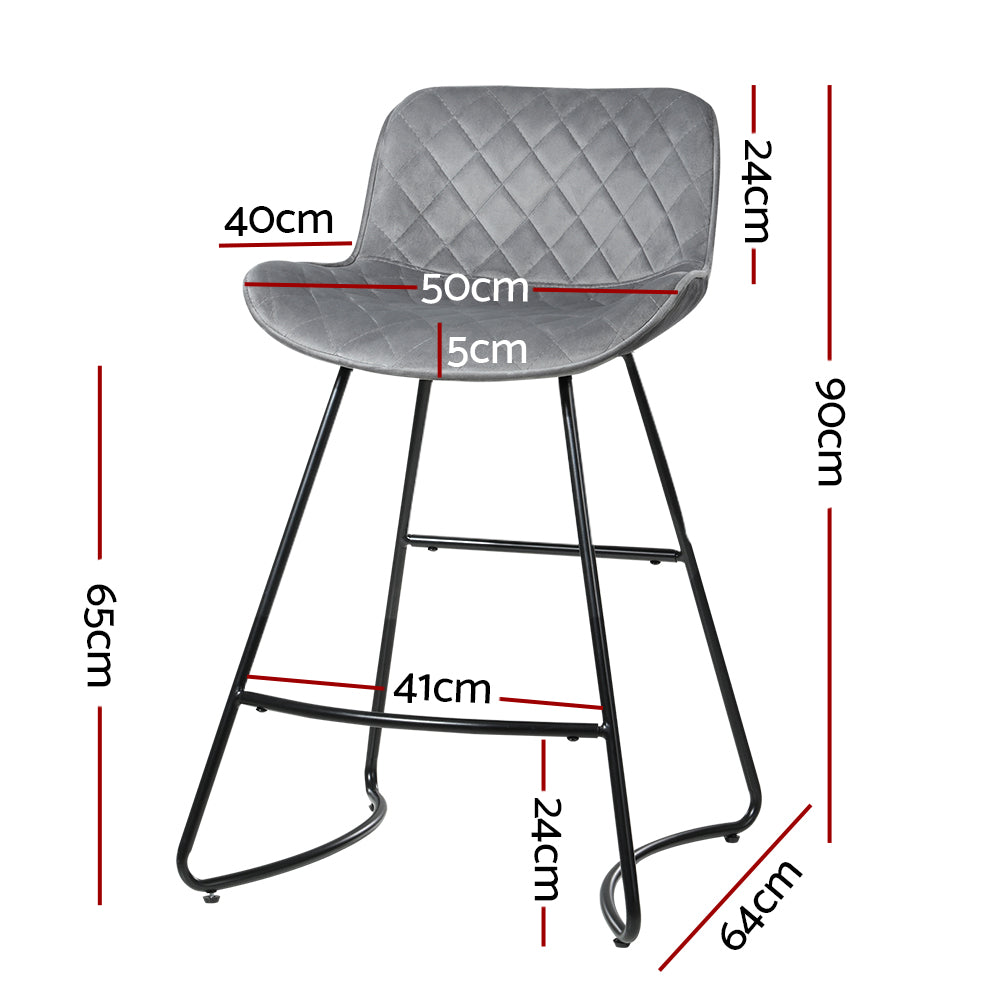 Artiss Set of 2 Bar Stools featuring luxurious velvet upholstery and a sturdy metal frame, ideal for kitchen or bar areas.