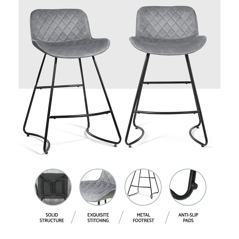 Artiss Set of 2 Bar Stools featuring luxurious velvet upholstery and a sturdy metal frame, ideal for kitchen or bar areas.