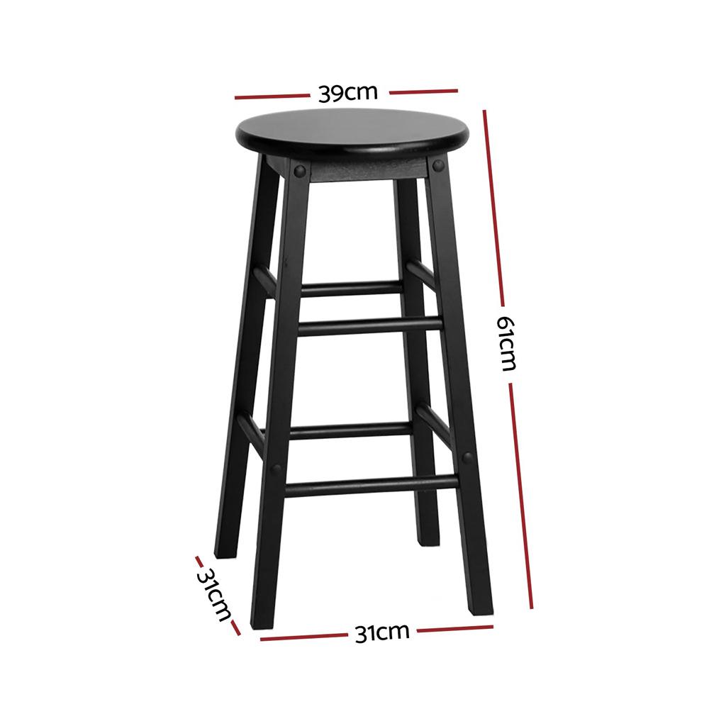 Artiss Set of 2 Black Beech Wood Backless Bar Stools showcasing sturdy design and sleek finish.