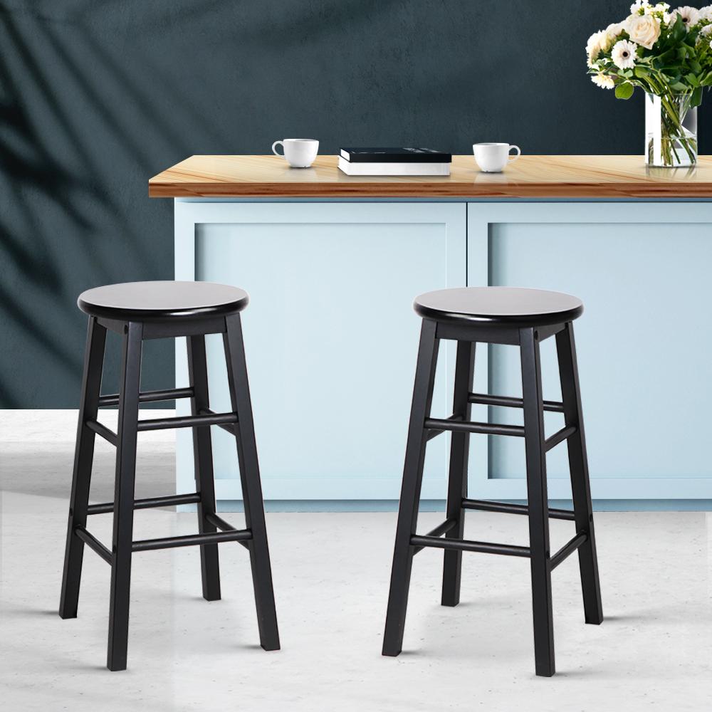 Artiss Set of 2 Black Beech Wood Backless Bar Stools showcasing sturdy design and sleek finish.