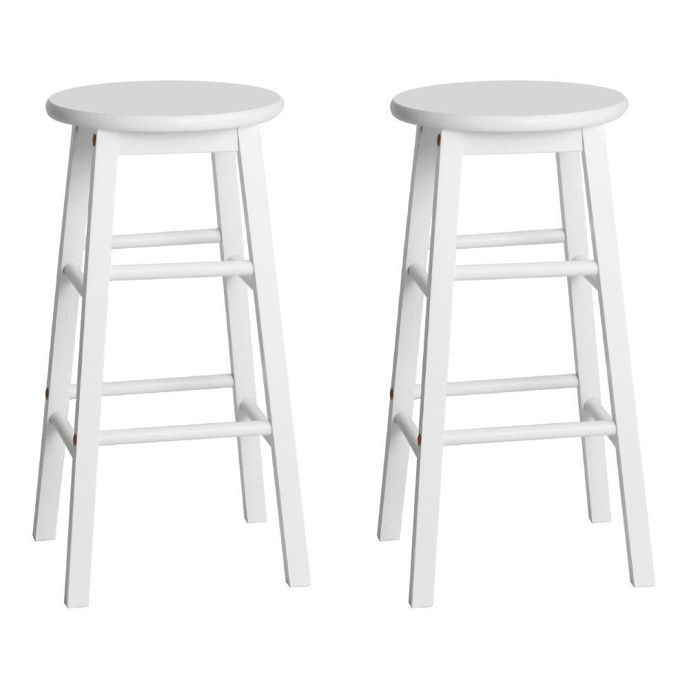 Artiss Set of 2 Beech Wood Backless Bar Stools in White, featuring thick seats and sturdy legs, perfect for modern interiors.