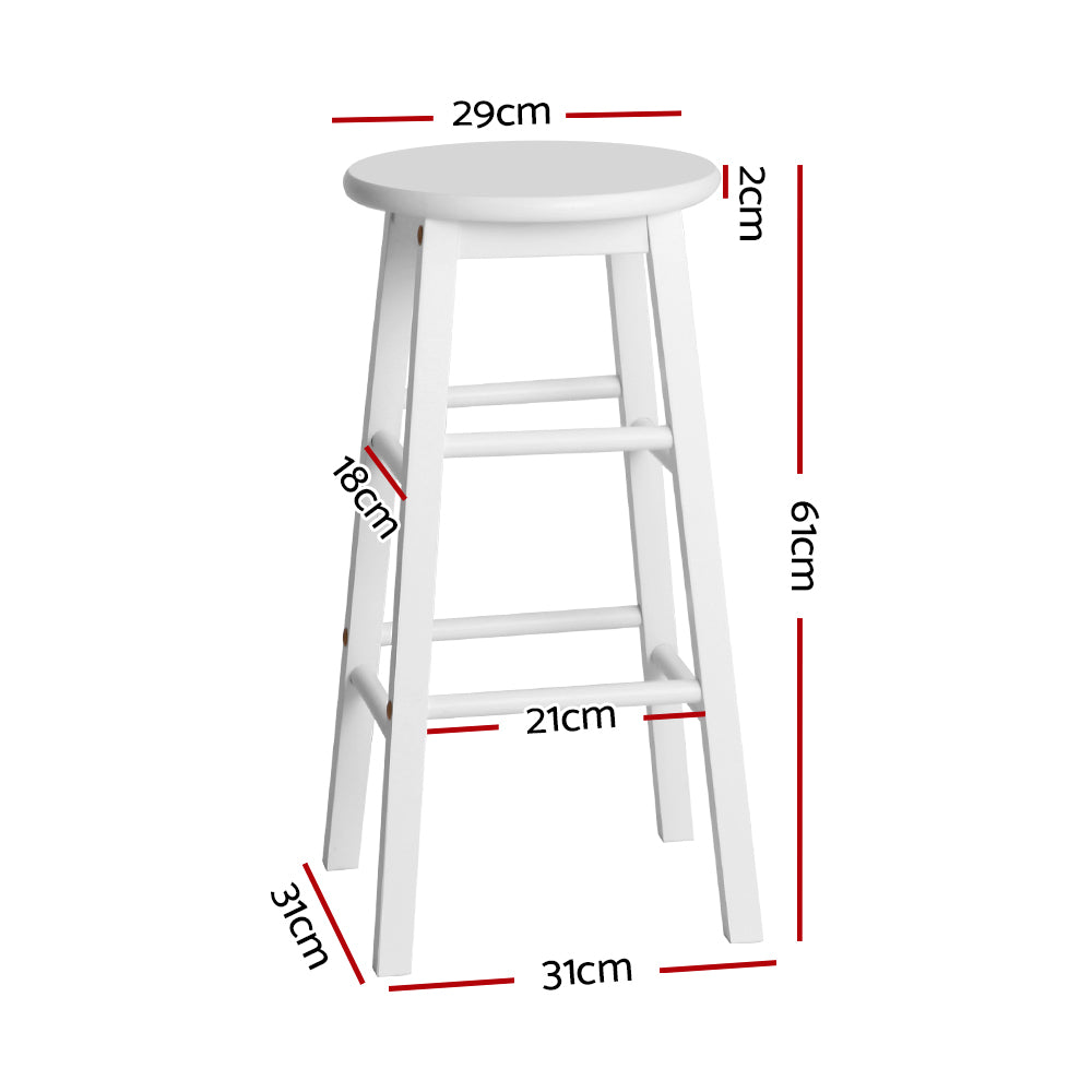 Artiss Set of 2 Beech Wood Backless Bar Stools in White, featuring thick seats and sturdy legs, perfect for modern interiors.