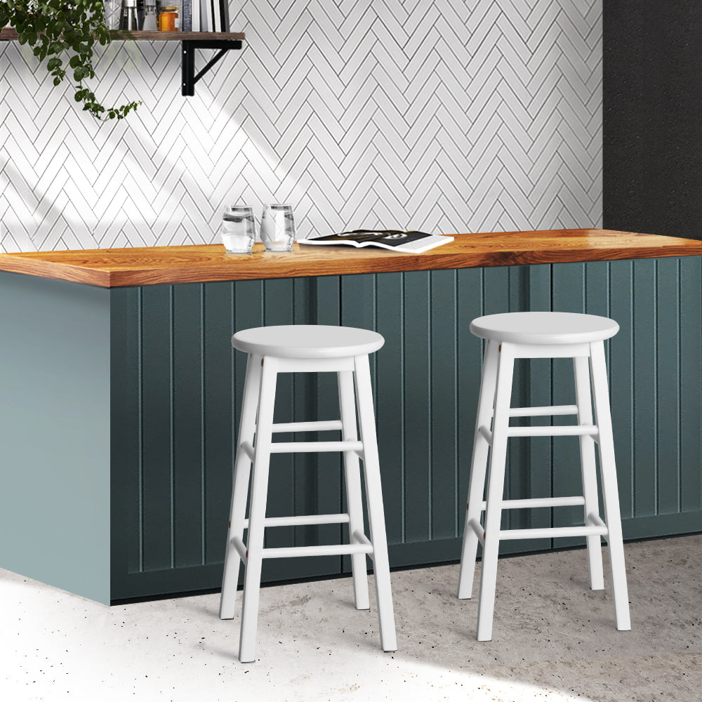 Artiss Set of 2 Beech Wood Backless Bar Stools in White, featuring thick seats and sturdy legs, perfect for modern interiors.