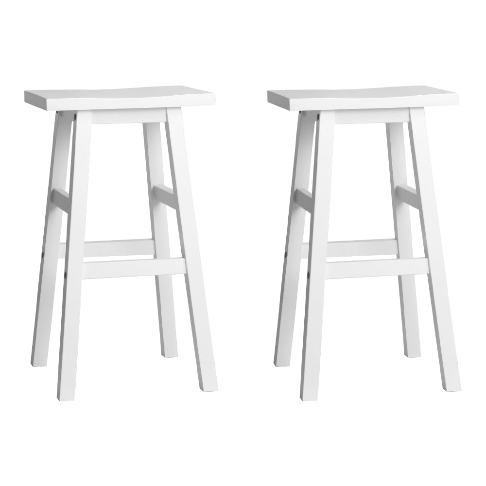 Artiss Set of 2 Beech Wood Bar Stools in White, featuring a contoured saddle seat and sturdy construction.