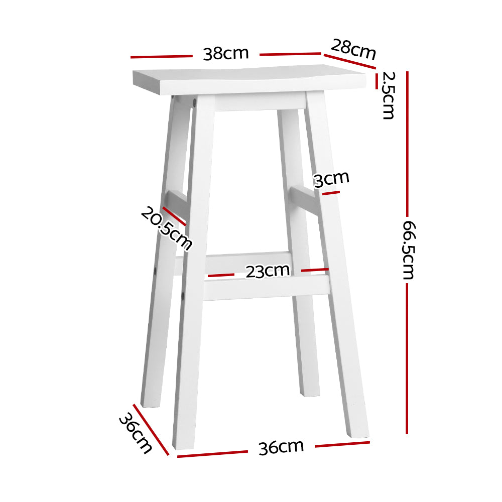 Artiss Set of 2 Beech Wood Bar Stools in White, featuring a contoured saddle seat and sturdy construction.