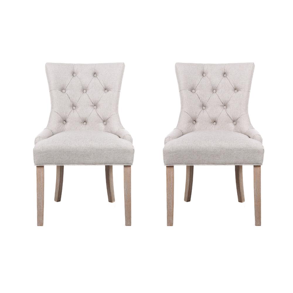 Artiss Set of 2 Beige CAYES French Provincial Dining Chairs featuring tufted design and rubber wood legs.